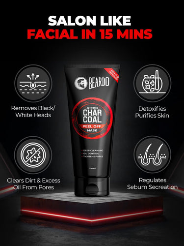 Beardo Activated Charcoal Peel Off Mask for Men, 100g | Charcoal Face Mask for Glowing Skin | Detoxing Facial Kit for Men | Peel Off Mask Men For Oily & Dirt free skin